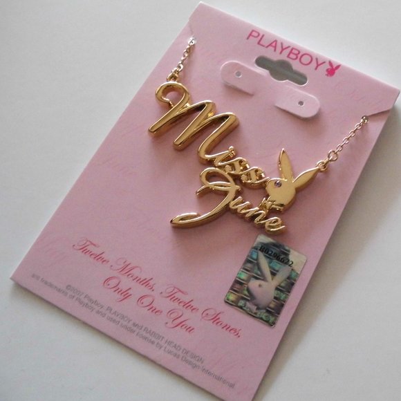 Playboy Necklace Miss June Bunny Pendant Gold Plated Birthstone y2k NWT RARE HTF - Picture 3 of 14